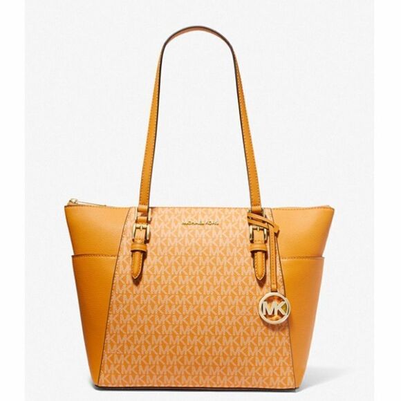 MICHAEL Michael Kors Charlotte Logo and Leather Top Zip Large Tote Bag - Picture 1 of 3